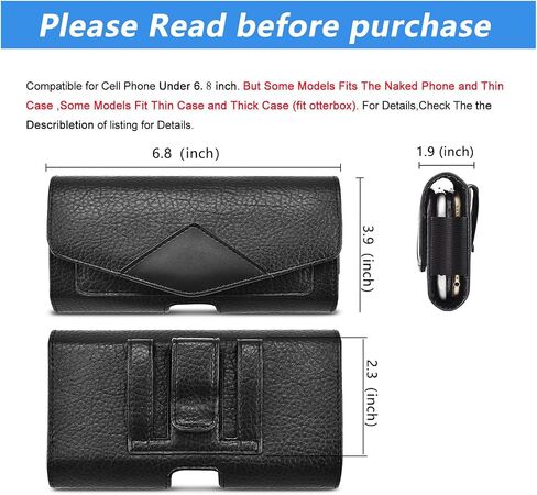 Dual Phone Leather Case with Loop - Secure Horizontal Phone Belt Holder and RFID Blocking Wallet - Sleek Black - Compatible with iPhone 14/13/12/11/14Pro/13Pro/12Pro, Samsung, Motorola in Kuwait