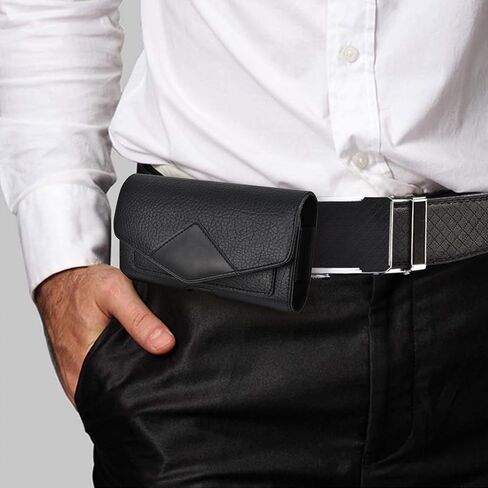 Dual Phone Leather Case with Loop - Secure Horizontal Phone Belt Holder and RFID Blocking Wallet - Sleek Black - Compatible with iPhone 14/13/12/11/14Pro/13Pro/12Pro, Samsung, Motorola in Kuwait