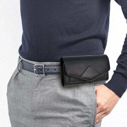 Dual Phone Leather Case with Loop - Secure Horizontal Phone Belt Holder and RFID Blocking Wallet - Sleek Black - Compatible with iPhone 14/13/12/11/14Pro/13Pro/12Pro, Samsung, Motorola in Kuwait
