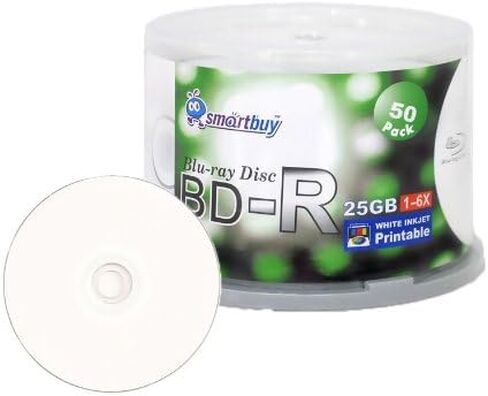Smartbuy 25gb 6X Bd-r Blu-ray Single Layer White Inkjet Printable Blank Data Recordable Disc Spindle (50-Disc) in Saudi Arabia
