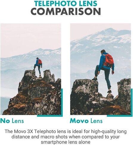 عدسة Movo SPL-Tele 3X Telephoto مع حامل مشبك للهواتف الذكية - عدسة تكبير لأجهزة iPhone وAndroid والأجهزة اللوحية - عدسة تلسكوبية للهواتف الذكية للفيديو والتصوير الفوتوغرافي - أفضل عدسة Telephoto لهاتف iPhone in Saudi Arabia