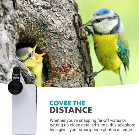 عدسة Movo SPL-Tele 3X Telephoto مع حامل مشبك للهواتف الذكية - عدسة تكبير لأجهزة iPhone وAndroid والأجهزة اللوحية - عدسة تلسكوبية للهواتف الذكية للفيديو والتصوير الفوتوغرافي - أفضل عدسة Telephoto لهاتف iPhone in Saudi Arabia