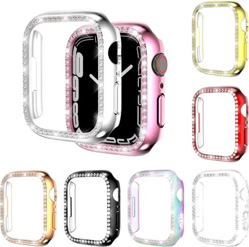 [8 عبوات] جراب صلب مطلي بأحجار الراين من البولي كربونات متوافق مع Apple Watch Series 7/8 41 مم، غطاء ممتص للصدمات من حجر الراين الكريستالي اللامع لساعة iWatch 7/8 الذكية in Kuwait