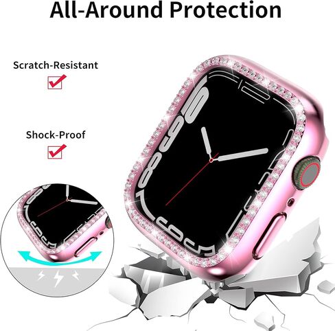 [8 عبوات] جراب صلب مطلي بأحجار الراين من البولي كربونات متوافق مع Apple Watch Series 7/8 41 مم، غطاء ممتص للصدمات من حجر الراين الكريستالي اللامع لساعة iWatch 7/8 الذكية in Kuwait