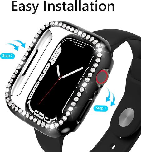 [8 عبوات] جراب صلب مطلي بأحجار الراين من البولي كربونات متوافق مع Apple Watch Series 7/8 41 مم، غطاء ممتص للصدمات من حجر الراين الكريستالي اللامع لساعة iWatch 7/8 الذكية in Kuwait
