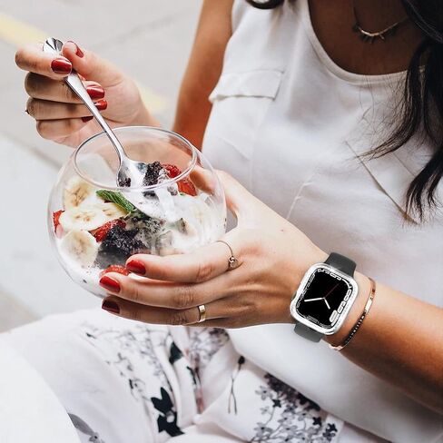 [8 عبوات] جراب صلب مطلي بأحجار الراين من البولي كربونات متوافق مع Apple Watch Series 7/8 41 مم، غطاء ممتص للصدمات من حجر الراين الكريستالي اللامع لساعة iWatch 7/8 الذكية in Kuwait