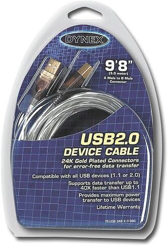 كابل Dynex USB-A إلى USB-B 2.0 المحيطي - 9'8" قدم (3M)! in Kuwait