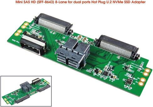 كابلات Micro SATA | Mini SAS HD (SFF-8643) 8 حارات للمنافذ المزدوجة محول U.2 NVMe SSD in Kuwait