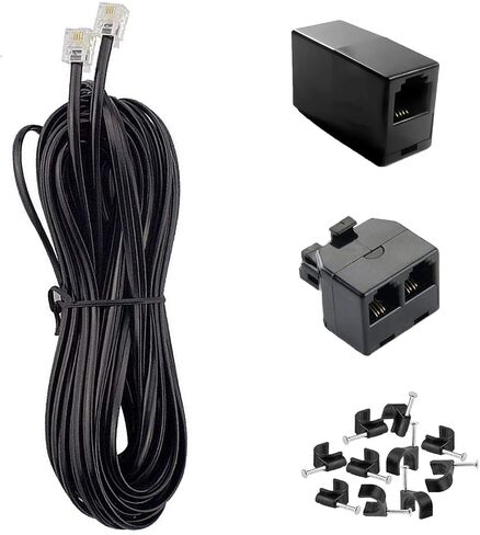 Phone Cord 15FT, Landline Telephone Cable with RJ11 Plug, Includes Telephone Inline Coupler RJ11 Splitter and 10pcs Cable Clips(White) in Kuwait