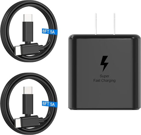 [2 كابل] شاحن سامسونج USB-C فائق السرعة 45 وات من النوع C شاحن هاتف أندرويد جداري لهاتف سامسونج جالاكسي s23 شحن سريع للغاية S23/S22/S22 Ultra/Z Fold 5، Z Flip 5/Note 10/20/Galaxy Tab S8+/S7+ كابل 6 قدم in Kuwait