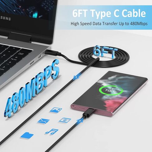 [2 كابل] شاحن سامسونج USB-C فائق السرعة 45 وات من النوع C شاحن هاتف أندرويد جداري لهاتف سامسونج جالاكسي s23 شحن سريع للغاية S23/S22/S22 Ultra/Z Fold 5، Z Flip 5/Note 10/20/Galaxy Tab S8+/S7+ كابل 6 قدم in Kuwait