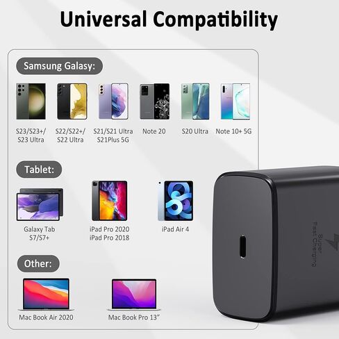 [2 كابل] شاحن سامسونج USB-C فائق السرعة 45 وات من النوع C شاحن هاتف أندرويد جداري لهاتف سامسونج جالاكسي s23 شحن سريع للغاية S23/S22/S22 Ultra/Z Fold 5، Z Flip 5/Note 10/20/Galaxy Tab S8+/S7+ كابل 6 قدم in Kuwait
