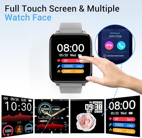 ساعة ذكية EBAKIN لتتبع اللياقة البدنية 1.4 بوصة شاشة لمس كاملة IP67 مقاومة للماء ضغط الدم ونسبة القلب الدم الأكسجين الرياضية (رمادي) in Kuwait