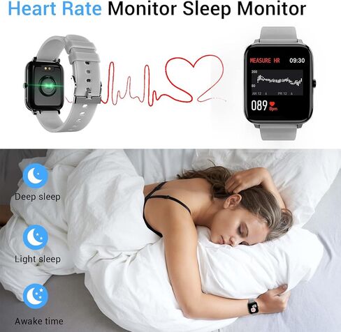 ساعة ذكية EBAKIN لتتبع اللياقة البدنية 1.4 بوصة شاشة لمس كاملة IP67 مقاومة للماء ضغط الدم ونسبة القلب الدم الأكسجين الرياضية (رمادي) in Kuwait