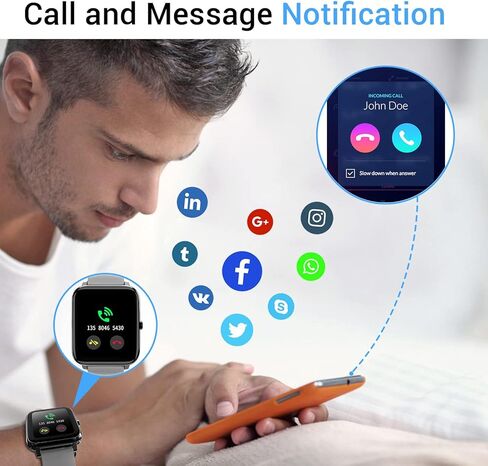 ساعة ذكية EBAKIN لتتبع اللياقة البدنية 1.4 بوصة شاشة لمس كاملة IP67 مقاومة للماء ضغط الدم ونسبة القلب الدم الأكسجين الرياضية (رمادي) in Kuwait