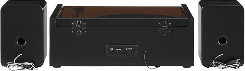 Crosley CR7017B-BK Coda 3-Speed Bluetooth Turntable and FM Radio Shelf System with Matching Stereo Speakers, Black in Kuwait