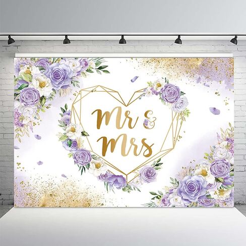 MEHOFOND 7x5ft السيد والسيدة خلفية للاستحمام الزفاف الأزرق والأبيض الزهور التصوير خلفية القلوب هندسية زوجين حفل زفاف زينة العروس ليكون خطوبة راية صور استوديو الدعائم in Kuwait