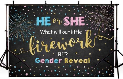 MEHOFOND Firework Gender Reveal Party Backdrop He Or She What Will Our Little Firework Be Star Photography Background Boy Or Girl Black Gold Banner Decoration Baby Shower Photo Studio Props 10x7ft in Saudi Arabia