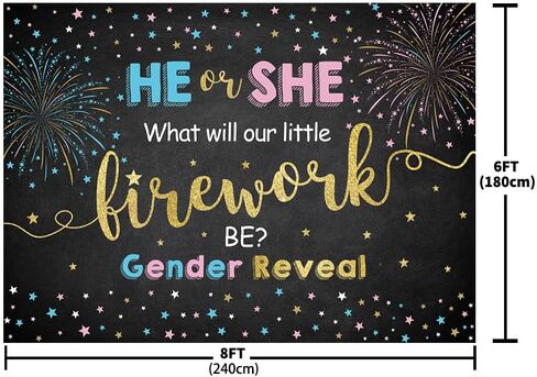 MEHOFOND Firework Gender Reveal Party Backdrop He Or She What Will Our Little Firework Be Star Photography Background Boy Or Girl Black Gold Banner Decoration Baby Shower Photo Studio Props 10x7ft in Saudi Arabia