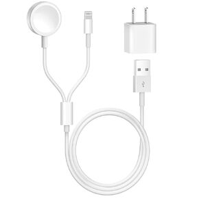 [Apple MFi Certified] 2 in 1 iPhone and Watch Charger 6.6 FT Magnetic iWatch Charging Cable with USB Wall Charger Travel Plug for Apple Watch Series 8/7/6/SE/5/4/3/2/1 & iPhone 13/12/11/Pro/Max/XR/X in Kuwait