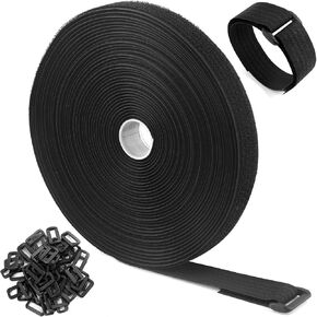 16Ft x 1In Adjustable Cable Straps with 25 Buckles, Free Cut Length, Black Reusable Fastening Cable Ties, Hook and Loop Securing Strap for Cable Tidy, Wire Management, Cord Organiser, Black in Saudi Arabia
