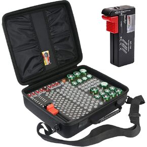 صندوق تخزين منظم البطاريات الصلبة من خانكا، حامل حقيبة حمل - يحمل 116 بطارية AA AAA C D 3V 9V مع جهاز اختبار البطارية (لا يتم تضمين البطاريات.) in Kuwait