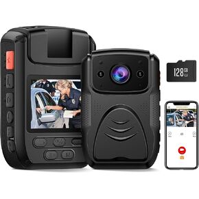 4K 40MP BOD-y Camera, 128G SD Card Police Waterproof BOD-y Camera with GPS Audio and Video Recording 170° Wide-Angle IR Night Vision Loop Recording for Law Enforcement Recorder,Security Guards in Kuwait