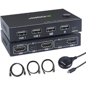 محول HDMI KVM، محول 2 منفذ KVM 4K@30HZ، لمشاركة جهازي كمبيوتر مع ماوس لوحة مفاتيح واحد وشاشة عالية الدقة in Kuwait
