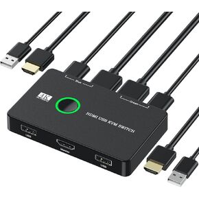 HDMI KVM Switch, KVM Switches 1 Monitors 2 Computers, HDMI USB Switcher for 2 Computers Share Keyboard Mouse Printer and one HD Monitor, Support HD 4K@60Hz, with 2 USB Cables and 2 HDMI Cables in Kuwait