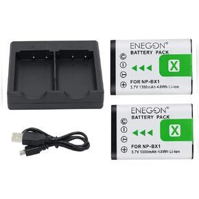 ENEGON NP-BX1 Battery (2-Pack) and Rapid Dual Charger for Sony NP-BX1 and Sony ZV-1, Cyber-Shot DSC-RX100, DSC-RX100 II/III/M4/M5/M6/M7/Ⅳ/Ⅴ/Ⅵ/Ⅶ/VA, DSC-RX100M II, HDR-CX405