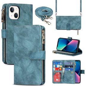 حافظة هاتف Jaorty Crossbody لهاتف iPhone 13 مع حامل بطاقة، حافظة ناعمة من مادة TPU الشفافة اللطيفة مع حزام رقبة من النايلون قابل للتعديل لهاتف iPhone 13 حافظة واقية مضادة للصدمات للنساء والرجال - شفاف كريستالي in Kuwait