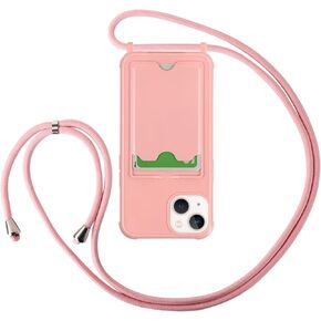 حافظة هاتف Jaorty Crossbody لهاتف iPhone 13 مع حامل بطاقة، حافظة ناعمة من مادة TPU الشفافة اللطيفة مع حزام رقبة من النايلون قابل للتعديل لهاتف iPhone 13 حافظة واقية مضادة للصدمات للنساء والرجال - شفاف كريستالي