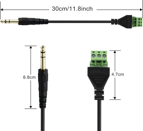 PNGKNYOCN 6.35mm TRS Screw Terminal Connector Cable 30CM 1/4" Stereo Audio Male to 3 Pin Screw Terminal Female Microphone Balun Solderless Converter Adapter Cable（3Pole/M） in Saudi Arabia