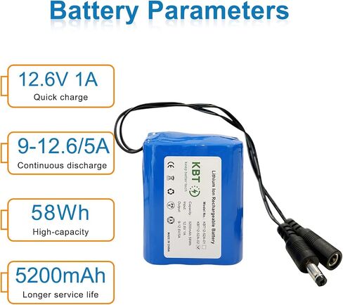 KBT 12V 5200mAh Rechargeable Li-ion Battery, DC5521 Male Connector, Replacement Battery Pack with Charger Compatible for 12V Device RC Car, Boat, Robot, DIY, LED Light Strip, CCTV Camera in Saudi Arabia