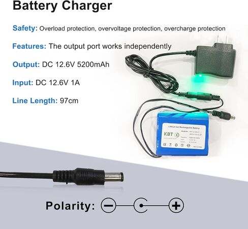 KBT 12V 5200mAh Rechargeable Li-ion Battery, DC5521 Male Connector, Replacement Battery Pack with Charger Compatible for 12V Device RC Car, Boat, Robot, DIY, LED Light Strip, CCTV Camera in Saudi Arabia