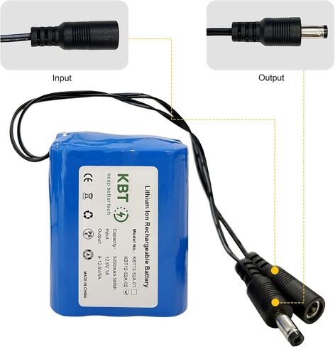 KBT 12V 5200mAh Rechargeable Li-ion Battery, DC5521 Male Connector, Replacement Battery Pack with Charger Compatible for 12V Device RC Car, Boat, Robot, DIY, LED Light Strip, CCTV Camera in Saudi Arabia