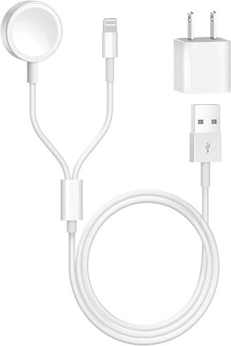 [معتمد من Apple MFi] شاحن 2 في 1 للآيفون والساعة بطول 6.6 قدم كابل شحن مغناطيسي iWatch مع شاحن حائط USB ومقبس سفر لسلسلة ساعات Apple 8/7/6/SE/5/4/3/2/1 وiPhone 13/12 /11/برو/ماكس/XR/X in Kuwait