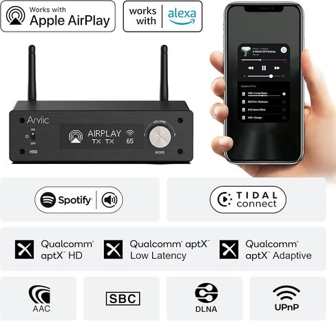 مضخم صوت Arylic H50 Hi-Fi Multiroom WiFi مع بلوتوث aptX HD وHDMI ARC وAirplay 2 وSpotify للموسيقى المنزلية اللاسلكية. يدعم نقل الموسيقى واستقبالها 192 كيلو هرتز/24 بت. مضخم صوت 50 وات*2 in Kuwait