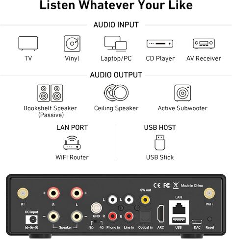 مضخم صوت Arylic H50 Hi-Fi Multiroom WiFi مع بلوتوث aptX HD وHDMI ARC وAirplay 2 وSpotify للموسيقى المنزلية اللاسلكية. يدعم نقل الموسيقى واستقبالها 192 كيلو هرتز/24 بت. مضخم صوت 50 وات*2 in Kuwait