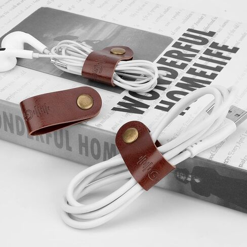 Geekria Power Cord Organizer Earphone Winder Cable Straps, Charging Cable Ties, USB Cords Bandage/Headphone Cable Clips, Holder Rustic Cord Management System with Handmade Faux Leather (10PCS) in Saudi Arabia