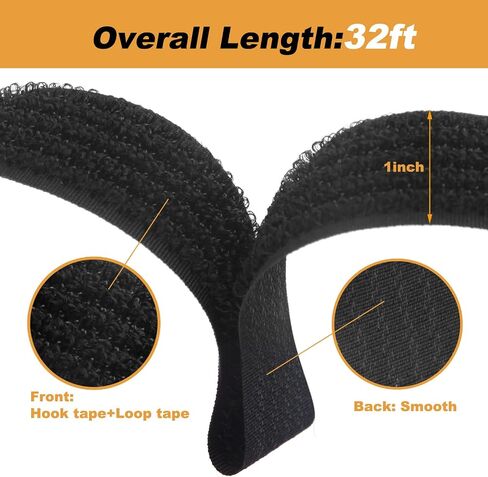 16Ft x 1In Adjustable Cable Straps with 25 Buckles, Free Cut Length, Black Reusable Fastening Cable Ties, Hook and Loop Securing Strap for Cable Tidy, Wire Management, Cord Organiser, Black in Kuwait
