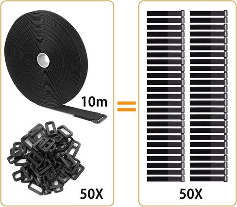 16Ft x 1In Adjustable Cable Straps with 25 Buckles, Free Cut Length, Black Reusable Fastening Cable Ties, Hook and Loop Securing Strap for Cable Tidy, Wire Management, Cord Organiser, Black in Kuwait