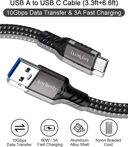 USB A to USB C Cable 6.6ft, 10Gbps Data Transfer 60W 3A Fast Charging Cable in Kuwait