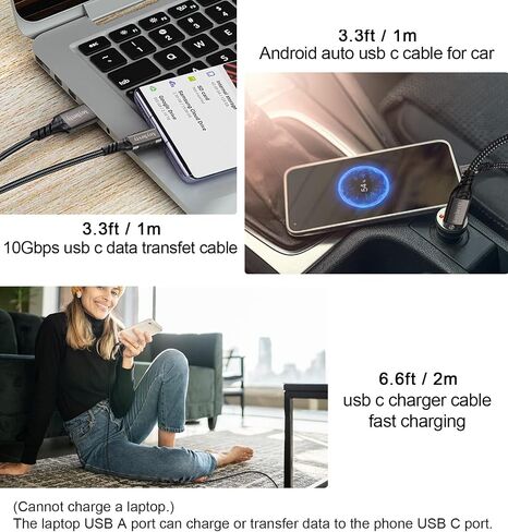USB A to USB C Cable 6.6ft, 10Gbps Data Transfer 60W 3A Fast Charging Cable in Kuwait