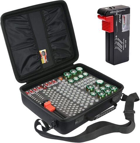 khanka Hard Battery Organizer Storage Box, Carrying Case Bag Holder - Holds 116 Batteries AA AAA C D 3V 9V with Battery Tester (BATTRIES are NOT Included.) in Kuwait