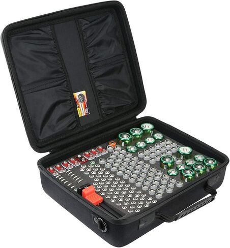khanka Hard Battery Organizer Storage Box, Carrying Case Bag Holder - Holds 116 Batteries AA AAA C D 3V 9V with Battery Tester (BATTRIES are NOT Included.) in Kuwait
