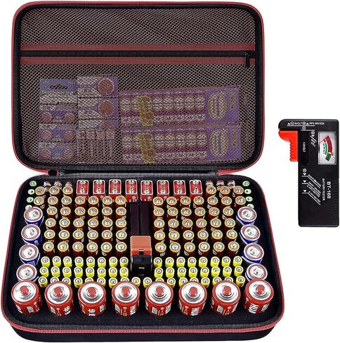 Battery Organizer Storage Holder Box Case with Tester Checker- 162+ Batteries Variety Pack Container, Holds AA AAA 4A C D 9V 3V Lithium LR44 CR2 CR123 CR1632 CR2032 18650 Button (Box Only) in Saudi Arabia