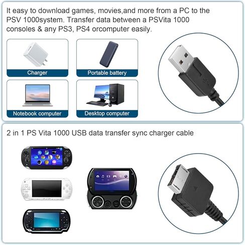 Auhsuxo 3.3FT/1M PS Vita Charger Cable &USB Data Cord, Compatible for Sony Vita 1000 PSV Charger Cable，Black in Kuwait