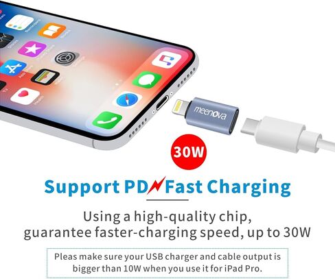 meenova متوافق مع محول USB-C إلى Lightning لجهاز iPhone 14 Plus 13 Pro Max Mini 12 11، 30W 27W، تحويل كابل Apple الأصلي من النوع C إلى محول iOS 16، شحن سريع 8 Pin PD in Kuwait