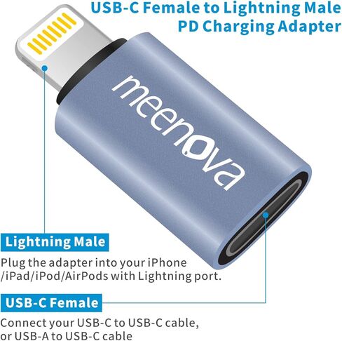 meenova متوافق مع محول USB-C إلى Lightning لجهاز iPhone 14 Plus 13 Pro Max Mini 12 11، 30W 27W، تحويل كابل Apple الأصلي من النوع C إلى محول iOS 16، شحن سريع 8 Pin PD in Kuwait